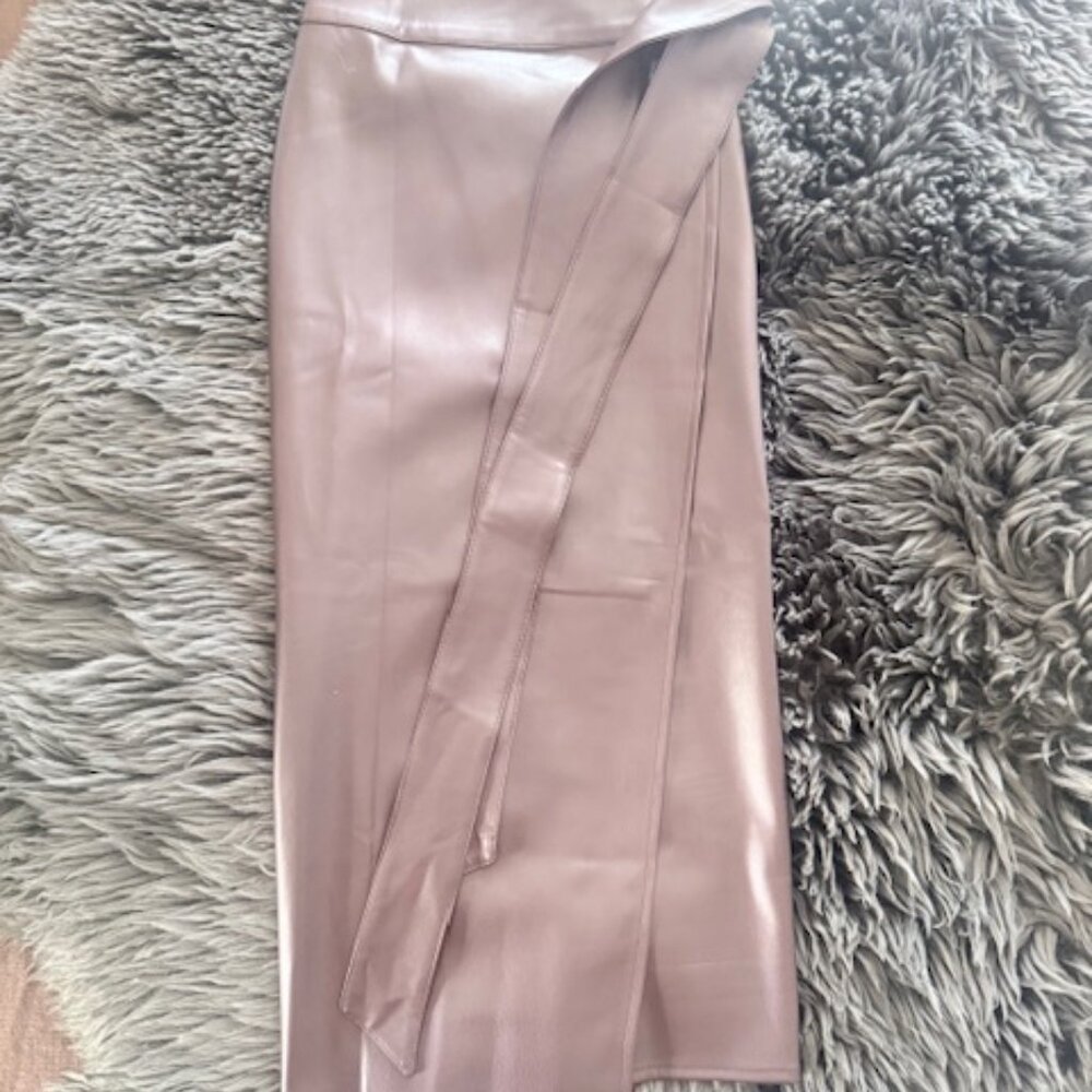 Never Fully Dressed Brown Faux Leather Midi Wrap Skirt Size 4 - Picture 3 of 4